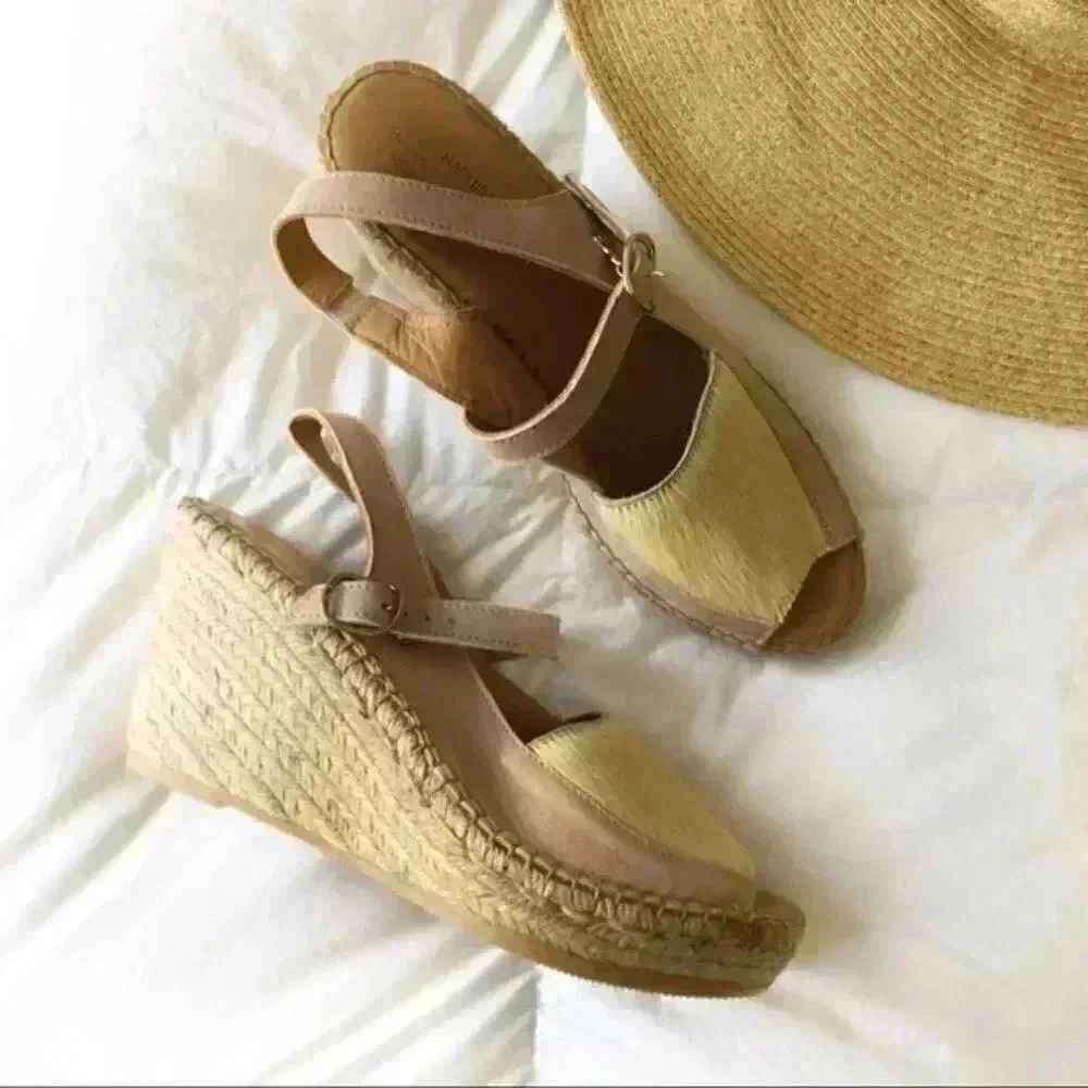 Anthropoloie New Naguisa Leather Espadrille Wedge